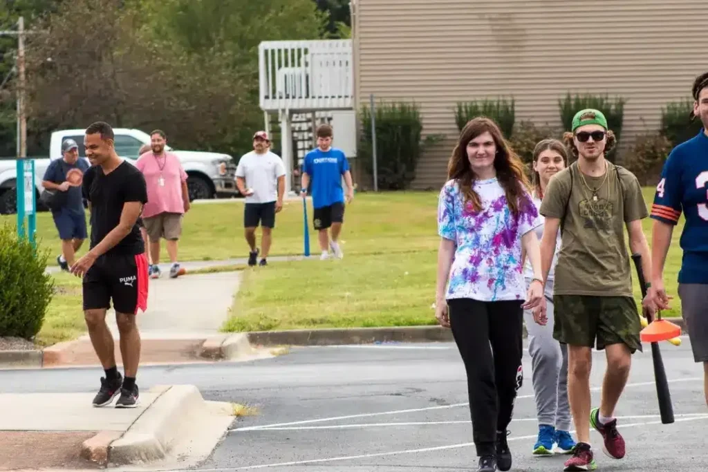 OPTIONS students walking together in the community as part of post-secondary transition programming